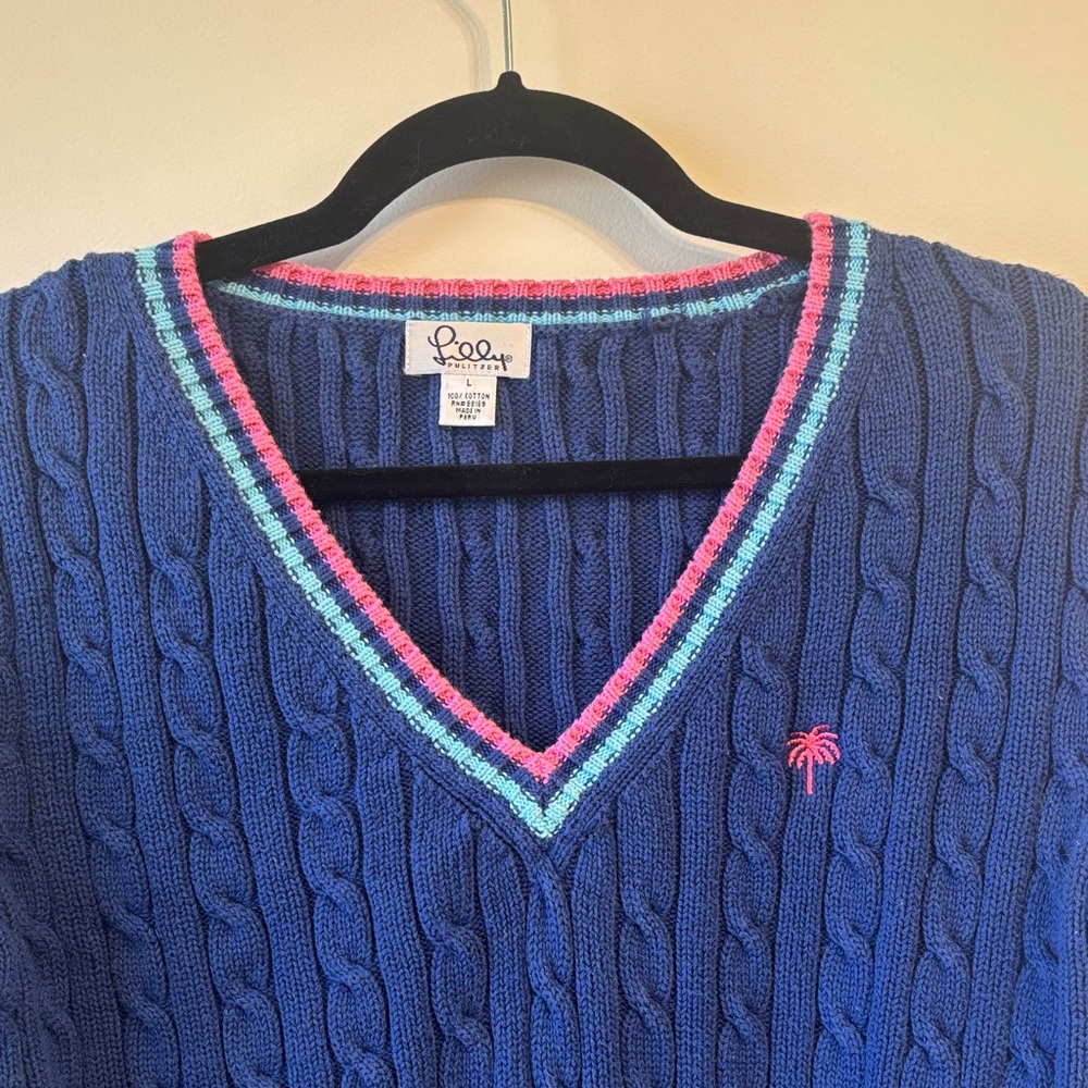Lilly Pulitzer Blue V-Neck Spring Sweater